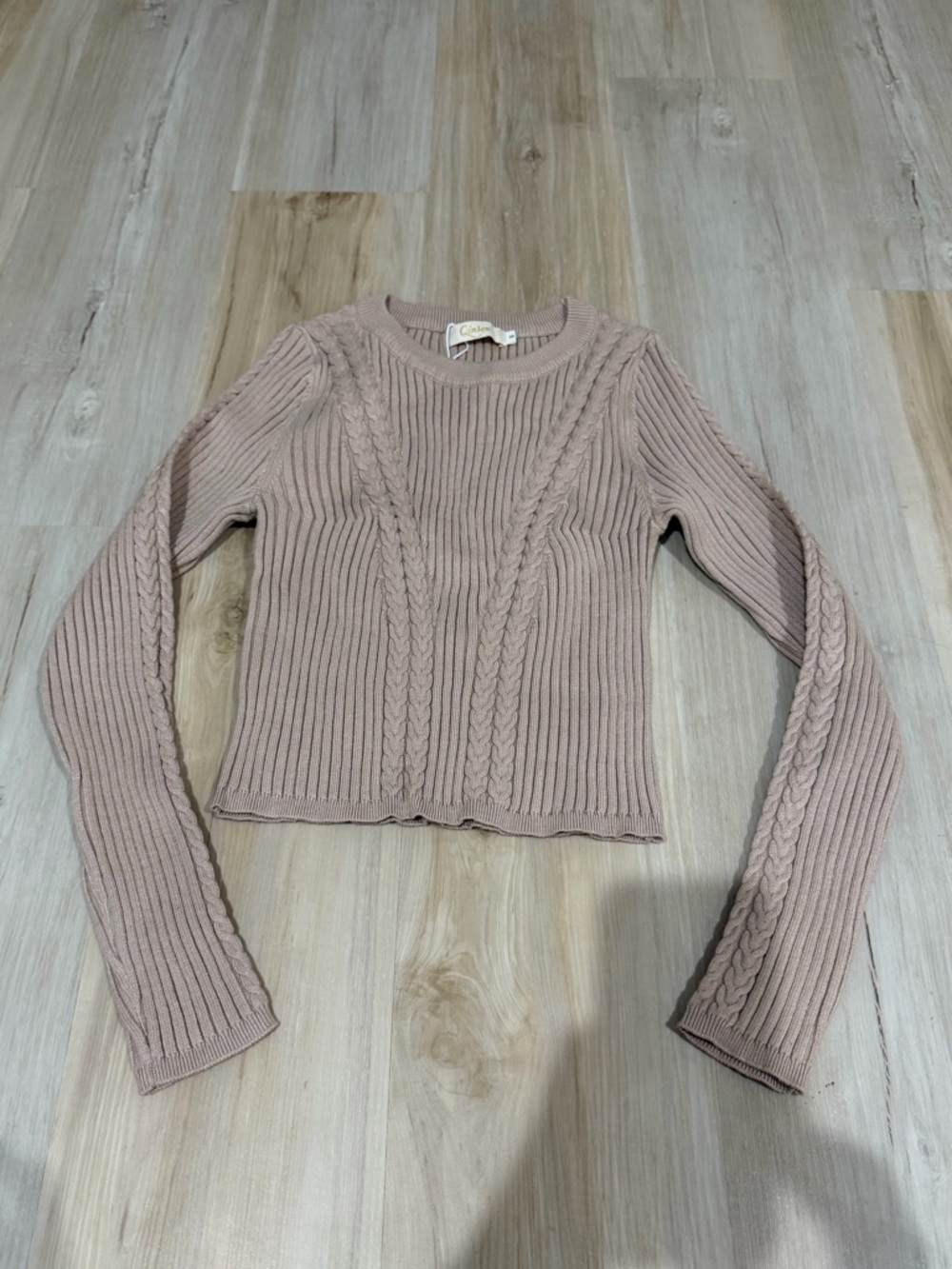 Cable Knit Long-Sleeve Sweater in Dusty Pink - Women